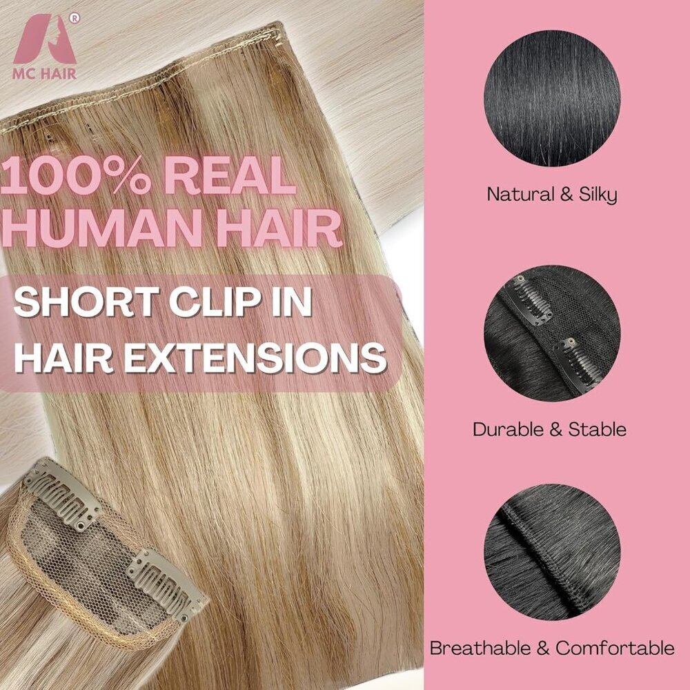 Human Hair Clip In Extensions 6 Inch Light Golden Brown Blonde Thin Hair - Picture 2 of 7